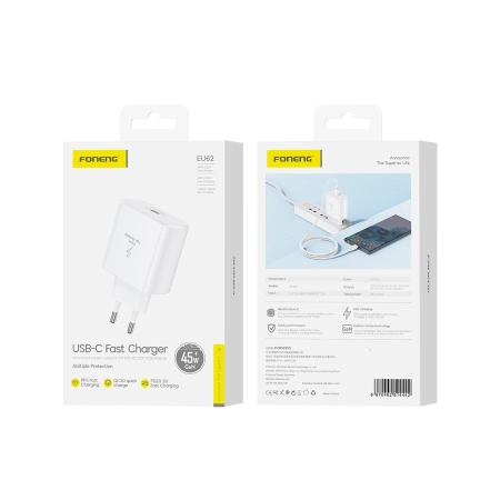 Ładowarka sieciowa USB-C PD 45W JELLICO EU62 biała