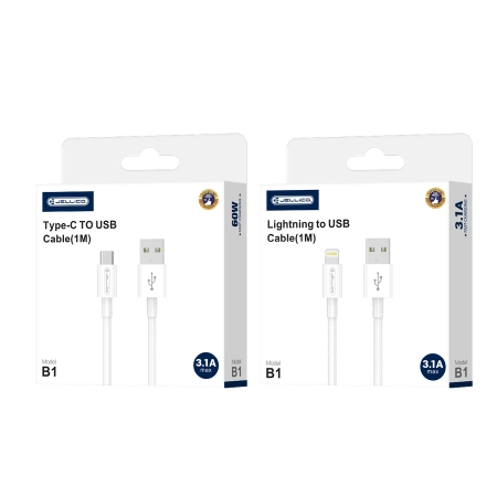 Kabel USB TYP C 1m biały JELLICO B1 3.1A