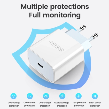 Ładowarka sieciowa USB-C PD 20W JELLICO AK180 biała + kabel Typ C - Typ C biała