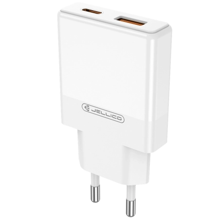 Ładowarka sieciowa USB-C PD 20W + 1xUSB 3.0 QC JELLICO EU57 biała
