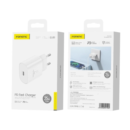 Ładowarka sieciowa USB-C PD 25W GaN FONENG EU51 biała