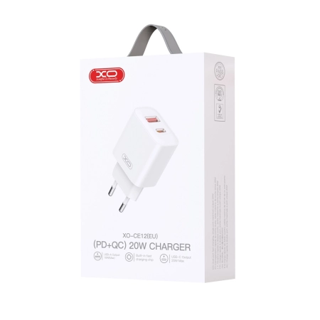 Ładowarka sieciowa USB-C PD 20W + 1xUSB QC 3.0 XO CE12 biała