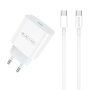 Ładowarka sieciowa USB-C PD 20W JELLICO AK180 biała + kabel Typ C - Typ C biała